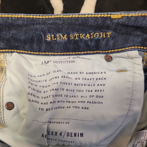 American Eagle Outfitters Men's Distressed Blue Slim Straight Jeans - Picture 3 of 7